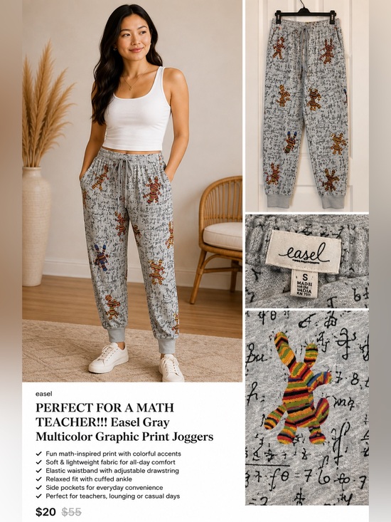 Easel Pants - PERFECT FOR A MATH TEACHER!!! Easel Gray Multicolor Graphic Print Joggers
